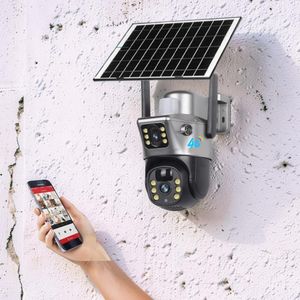 Easy Set Up Flashing Alarm Warning Lights Motion Detection Stand Alone V380 Pro App 12MP 4G PTZ Rotating Dual Lens Full-Color 24/7 Colored Night Vision Outdoor Security Solar Camera