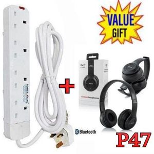 Power King HOME BEST 4 WAY POWER EXTENSION WITH LONG CABLE+FREE BLUETOOTH HEADPHONES