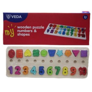 Veda  Wooden Puzzle Numbers & Shapes EDT-01 – Educational Board for Toddlers 2+ Years