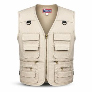 SPORT Multi-Pocket Utility Safety Vest – Durable Workwear with Zipper Closure (Beige)