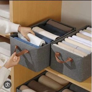 Fabric Storage Boxes with Leather Handles 