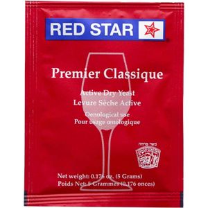 Red Star Premier Classique Wine Yeast (1Pack) - Great for Making Wine Cider Mead Kombucha at Home - 5 g Sachets - Saccharomyces cerevisiae - 