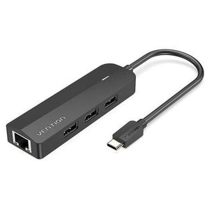Vention USB-C to USB 3.0 ×3, RJ45 & Micro-B Hub 0.15M, Black, ABS Type – Multi-Port Type-C Hub with High-Speed Data Transfer, Ethernet LAN & Power Input Support