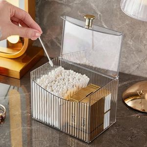 2 Compartment Acrylic Storage Box Makeup Organizer – Dustproof Cotton Pad & Swab Holder