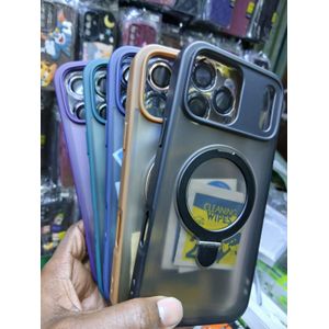 Transparent MagSafe Magnetic Ring Stand Case with 360° Rotatable Ring and Camera Lens Protector for Samsung S24 Ultra - Blackish