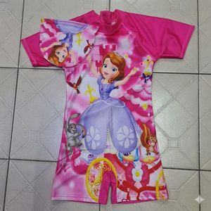 Disney Sofia The First Girls' One-Piece Shorty Swimsuit with Matching Swim Cap Set- Suitable For Kids Age 5-8 years