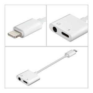 IPhone Adapter, Dual Lightning Adapter & Splitter, 2 In 1 Aux Headphone Jack Audio & Charging Cable Adapter - WHITE