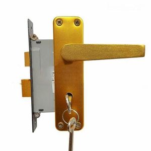 (Brass Colour) High Quality Security Blister Packing Wooden Door Locks Handle Set Aluminum Plate 2 Lever With Lock Body 2 keys