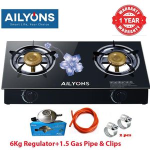 AILYONS GS014-4 two-burner tabletop gas stove. + pipe + 6kgs gas regulator + clips