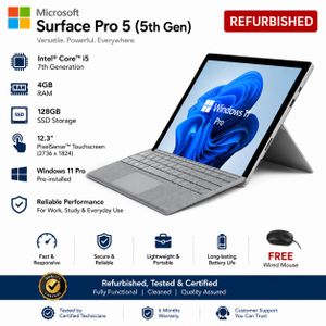 Surface Refurbished Microsoft S urface Pro 5 Model 1807 2-in-1 Convertible Laptop Intel Core i5 7th 4GB RAM 128GB SSD 12.3 inch Touchscreen Windows 11 pro 