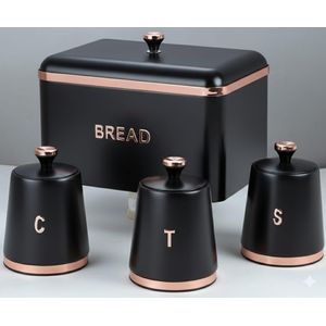 *Nordic bread Bin with Three Canister Set-Black*