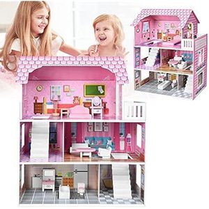 Kids Wooden Dollhouse Toy – Indoor Pretend Play House