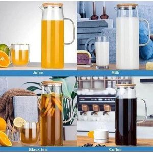 Heat Resistant Glass Jug With An Airtight Bamboo Lid Capacity 1.2 Litres