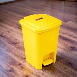 30L Yellow Hard Plastic Strong Hinge System Durable Step Pedal Waste Garbage Dust Bin