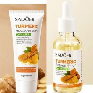 SADOER 2 in 1, Turmeric Serum + Turmeric Cleanser, Anti Acne, Face Brightening Tumeric Cleanser and Serum