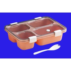 Plastic Partitioned Lunch Box with Lid and Spoon