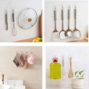 10PCS Transparent Stainless Steel Strong Self Adhesive Hooks Key Storage Hanger for Kitchen Bathroom Door Wall Multi-Function