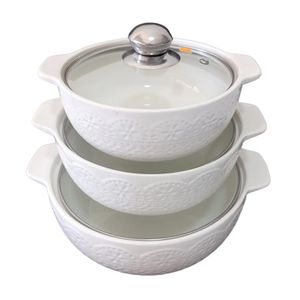  3-Piece Ceramic Serving Bowl Set with Lids – Heat-Retaining Food Storage & Elegant Dining Bowls