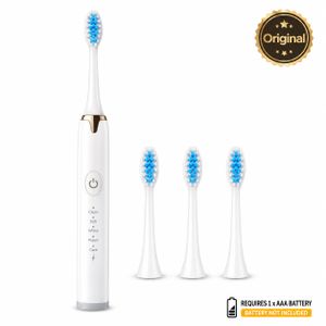 Infinx Battery Powered Sonic Electric Toothbrush for Adults, 3 Replacement Brush Heads, IPX6 Washable Daily Teeth Cleaner, White