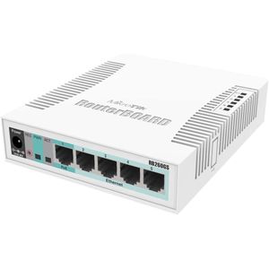 MikroTik  RB260GS CSS106-5G-1S 5-Port Gigabit Smart Switch – Managed Layer 2 Switch  1× Gigabit SFP Uplink  SwOS  VLAN  QoS  Fanless Design