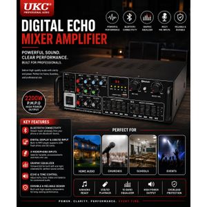 UKC Professional Digital Echo Mixer Amplifier – Bluetooth Karaoke Audio Amplifier with USB/SD Support & Graphic Equalizer WITH FREE GIFT
