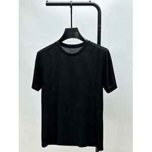Men's Summer T-Shirt Bamboo Mesh Ice Silk Round Neck Sliding Material Short Sleeve Black