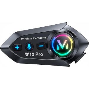 aladeng Motorcycle Helmet Bluetooth Intercom Headset, 2 Rider Communication System, 1600FT Range with Mic Speakers, 1 Pack