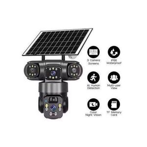 Solar Light V380 Three Lens Outdoor Camera PTZ 360 Wireless 4G Two Way Audio Auto Tracking 12mp Security Camera