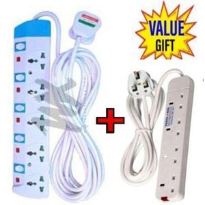 Power King HOME BEST 5 WAY POWER EXTENSION WITH LONG CABLE FOR ELECTRONIC DEVICES+ FREE 4 WAY POWER EXTENSION