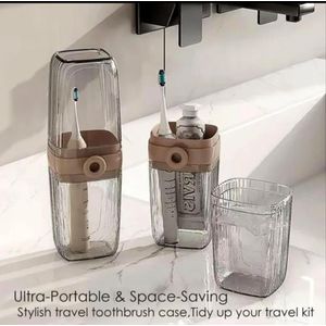 1pc - 2 in 1 Travel Portable Toothbrush Toothpaste Holder and Rinse Cup with Cover Large Capacity Portable Oral Care Kit for Camping Hiking and Trips