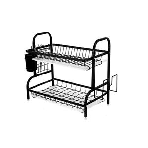 2-Tier Black Metal Dish Drying Rack and Drainer – High Capacity Kitchen Organizer