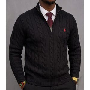 Classic Men’s Black Smart Casual Cable-Knit Quarter-Zip Mock Neck Sweater SIZE M-3XL