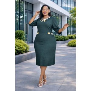 Plus Size Ladies Perfect Design Green Dress 