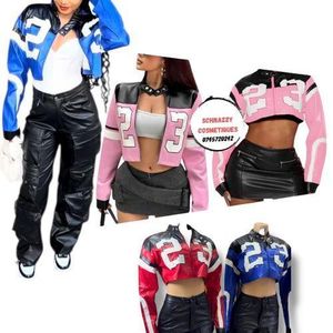 PU Leather Racer Jacket Crop Jacket Two Toned Baseball Jacket for Women Small Fitting Pick 2 Sizes Up from Your Usual Size (sizes 8 XL ,10 XXL ,12 XXL) RED
