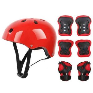7 Pcs Red Cycling and Skating Protective Gears and Helmet, Knee Pads, Elbow Pads and Hand pads 