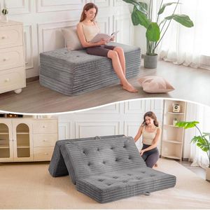 Folding Sofa Couch Bed, 6 Inch Tri-Fold Floor Sofa Bed, Folding Mattress with Handles, Soft Faux Fur Folding Bed with Supportive Foam Filling, Portable Couch for Living Room, Full, Grey