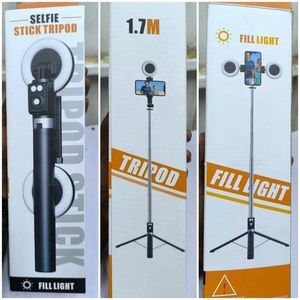 Selfie Stick.Ring Fill Light.Long 1.7 M Extendable Tripod Stand.Rotatable 2 Ring Lights.Phone Holde