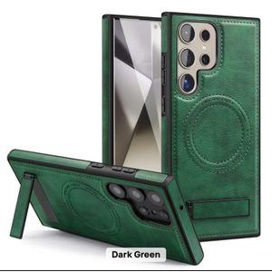 Magnetic genuine lether case with a stand for Samsung S22 ultra