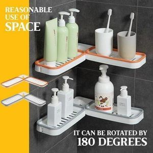 Hard Plastic Rotating any angle punch free corner shelf bathroom organizer 