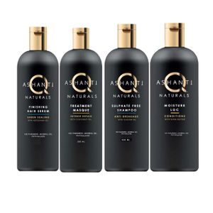 Ashanti Q 4-in-1 Complete Hair Hydration & Repair Set: Hair Serum, Treatment, Shampoo & Conditioner