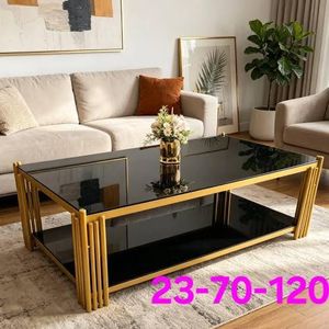 Modern 2-Tier Glass Coffee Table For Living Room Luxury Clear Tempered Glass Top Center Table With Shiny Gold Legs 47" Rectangle Coffee Table With Storage Shelf For Home Office