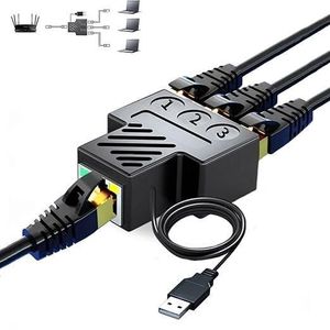 Ethernet splitter (one input to three outputs, allowing simultaneous connection of 3 devices), with USB power cable, 100 Mbps network speed, LAN interface, suitable for Cat5/6/7/8 network cables.