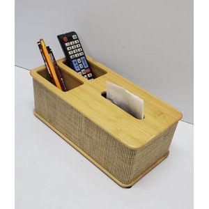 High-Grade Modern Rattan Serviette / Napkin Holder - 3-in-1 Desk Organizer With Multi-Compartments