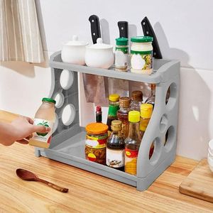 2-Tier Kitchen Spice Rack Organizer – Countertop Storage Shelf (Grey) – Durable PP Multi-Purpose Rack