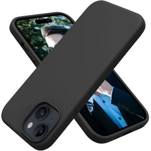 iPhone 15 Plus Phone Case, Black Slim Liquid Silicone 3 Layers Full Covered Soft Gel Rubber Protective Cover for Second Device