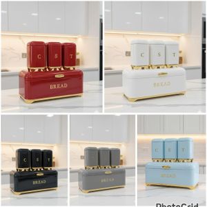 Bread Bin with Three Canister Set with touch of gold
