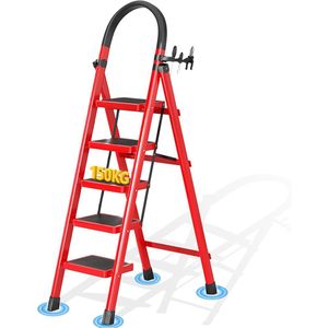 TodyJeyHo Foldable Ladders for Home,5 Step Ladder Heavy Duty, Steel Step Stool with Wide Anti-Slip Pedal, Folding Stairs for Kitchen, Garden, Household Use (Red,5 Steps)