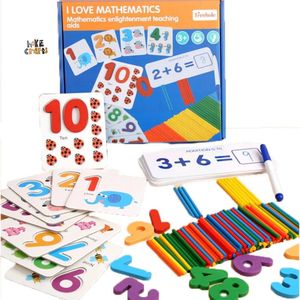 PATPAT® Mathematics Learning Matching Game – Wooden Number Blocks, Colorful Counting Sticks & Math Flash Cards Preschool Educational Toy for Toddlers