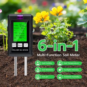 High precision Soil Moisture Meter, 6-in-1 Digital Moisture Meter, with Fertility/Moisture/PH/Temp/Sunlight/Humidity, Soil PH Tester with Dual Probe, Great for Garden, Lawn, Farm, Indoor & Outdoor Use