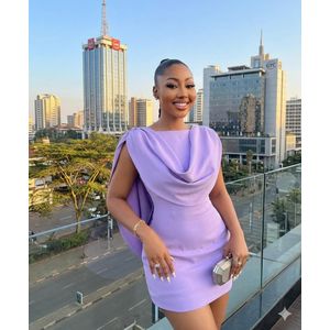 Drape Neck Mini Dress with Cape Sleeve Detail